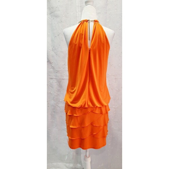 CACHE Orange Drop Waist Halter Layered Dress Sleeveless Stretch Women's 6 NWT - Picture 3 of 11